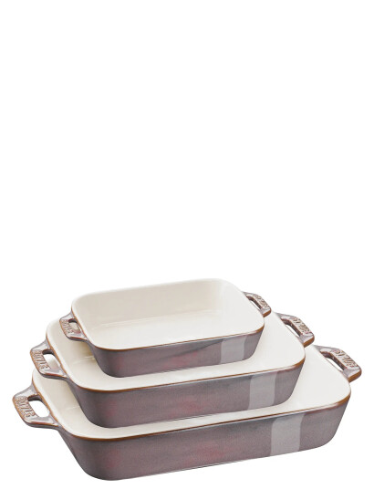 STAUB Set Med Ancient Grey Rektangulära Ugnsformar 3 Delar   White   1X 20X 16CM;1X 27X 20CM;1X 34X 24CM