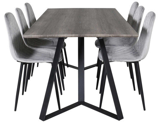 Venture Design Marina & Polar spisegruppe Grå/grå 6 st stoler & bord 180 x 90 cm