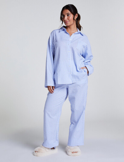 Hunkemöller Jacket Ls Seersucker Check - Blue - S