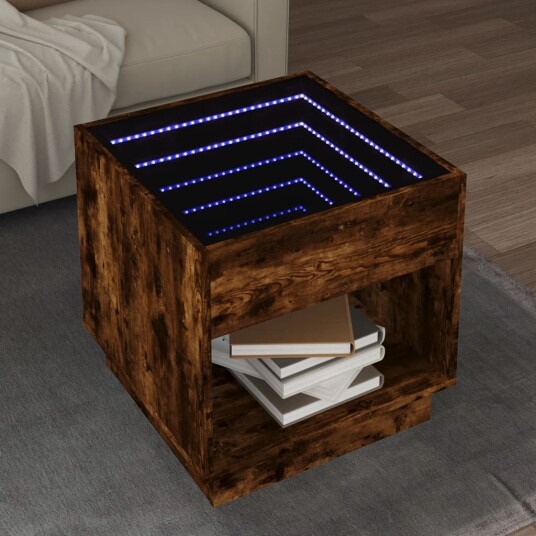  Salongbord med Infinity LED røkt eik 50x50x50 cm 847655