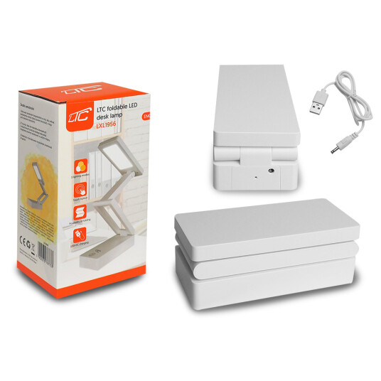 LTC Sammenleggbar LED Bordlampe 10W 3 lysniv??er 1200mAh batteri Hvit