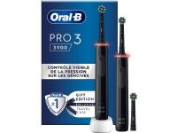 Braun Oral-B Pro 3 3900 Elektrisk Tannbørste Dobbeltpakke Black Edition