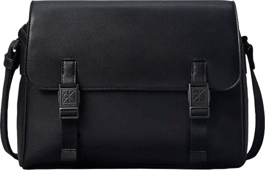 Calvin Klein Emblem Hw Flap Messenger   Black   ONE SIZE