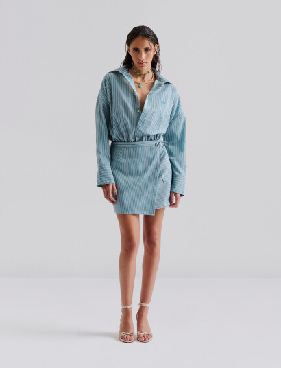 Malina Portea Wrapped Shirt Dress - Blue - 34