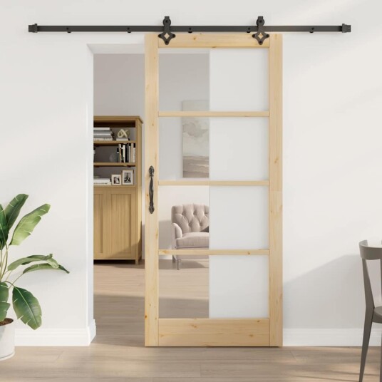 vidaXL Glidedør med hardware-sett 93x211 cm Massivt furutre vidaXL Glidedør med hardware-sett 93x211 cm Massivt furutre