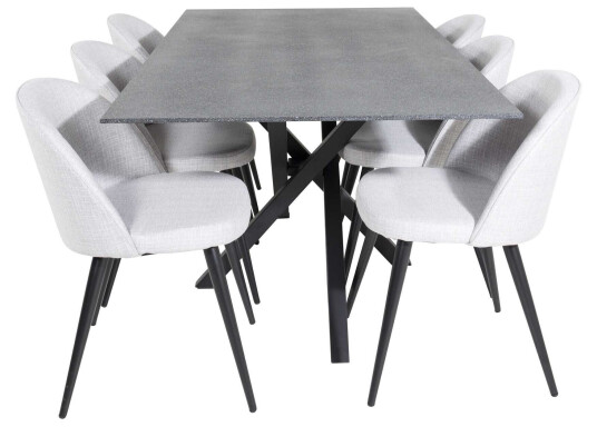 Venture Design Piazza & Velvet spisegruppe Grå/grå 6 st stoler & bord 180 x 90 cm