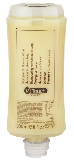 VEGA Dispenser til Shampoo V-Touch Concept resirkulert plast 330 ml Gul 24 Stykk / Forpakning VEGA Dispenser til Shampoo V-Touch Concept resirkulert plast 330 ml Gul 24 Stykk / Forpakning