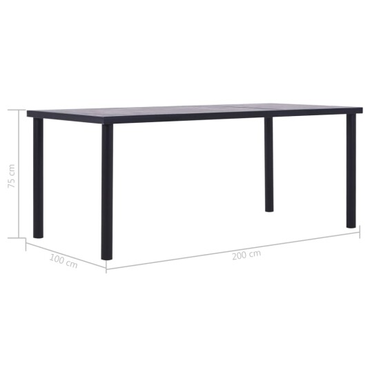vidaXL Spisebord svart og betonggrå 200x100x75 cm MDF