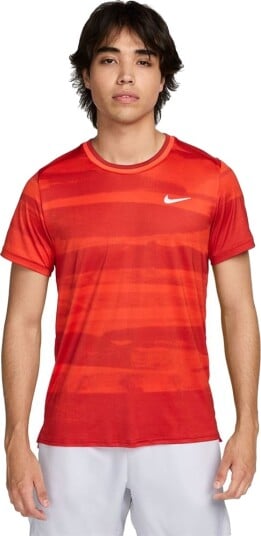 Nike M Court Dri Fit Advantage Top Print Padel  og tennis T skjorte herre Orange/Vit M