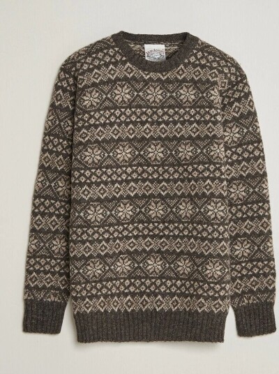 Jamieson's of Shetland Jamiesons Of Shetland All Over Fair Isle Pullover Crew Neck Grey Jamieson's of Shetland Jamiesons Of Shetland All Over Fair Isle Pullover Crew Neck Grey