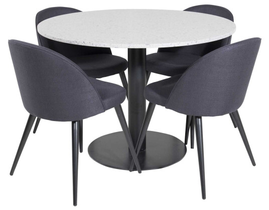 Venture Design Razzia & Velvet spisegruppe Grå/svart 4 st stoler & bord 106 cm