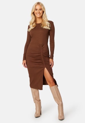 VILA Ribena L/S Slit Midi Dress Chocolate Fondant XS VILA Ribena L/S Slit Midi Dress Chocolate Fondant XS