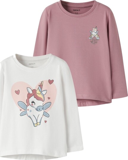 Name It Genser 2 pack NmfVix Bright White/Lilla Unicorn Name It 7 8 år 122 128 Genser Hvit Rosa