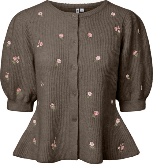 Pieces Silly Short Sleeve Puff Embroidered Knit Cardigan Brun S