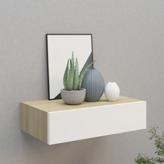 Veggmontert skuffehylle eik og hvit 40x23,5x10 cm MDF 8720286418741 Veggmontert skuffehylle eik og hvit 40x23,5x10 cm MDF 8720286418741