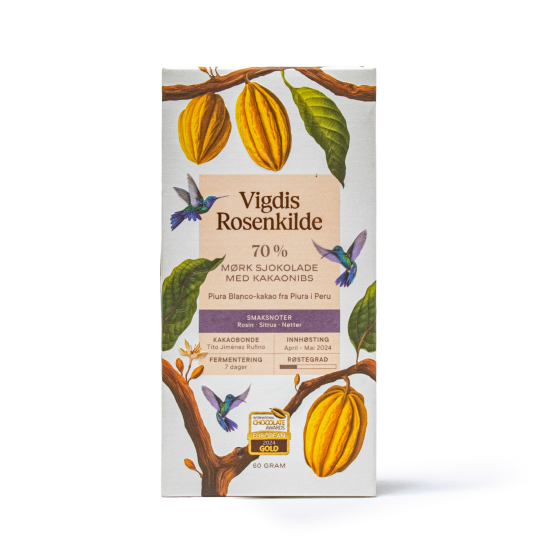 Vigdis Rosenkilde 70% Piura Blanco With Nibs Dark Chocolate