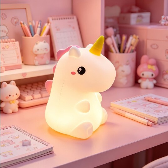 MOCHI Enhjørning nattlampe Silikon fargeskift + varmhvit touch dimbar IP20 innendørs Dimbar : Dimbar Kulør : RGB + Varm Hvit