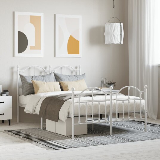 vidaXL Sengeramme i metall med hode- og fotgavl hvit 120x200 cm