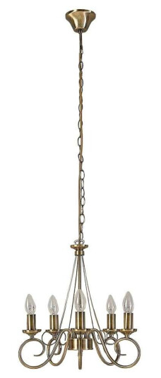 Lindby Elegant lysekrone Marnia i antikkmessing, 5-punkts