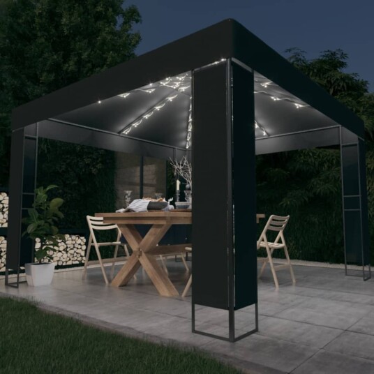 vidaXL Paviljong med dobbelt tak og LED-lysslynge 3x3 m antrasitt vidaXL Paviljong med dobbelt tak og LED-lysslynge 3x3 m antrasitt