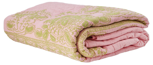 Rice Cotton Quilt Bedspread in Soft Pink with Green Embroidery Rice Cotton Quilt Bedspread in Soft Pink with Green Embroidery