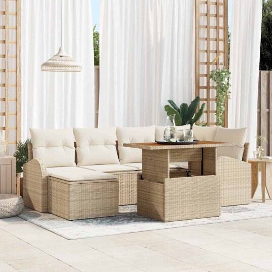 Hagesofa Set med pute 7 pcs beige og krem