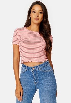 BUBBLEROOM Hallie striped rib top Coral / Striped S