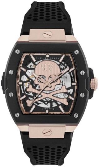 Philipp Plein Herreklokke PWJFA0225 The Skeleton Sort/Gummi Philipp Plein Herreklokke PWJFA0225 The Skeleton Sort/Gummi