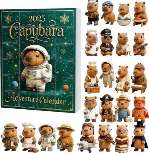 Høykvalitets Capybara Adventskalender 2025 24 dagers nedtelling til jul med 24 stk 2D Akryl Capybara Ornamenter