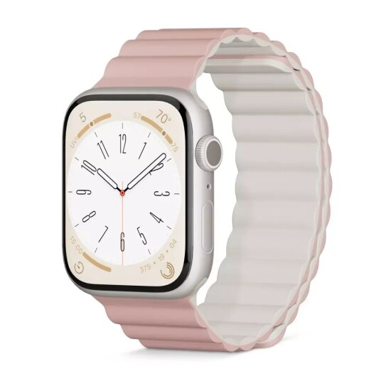 Epico Apple Watch (42/44/SE/45/49mm) Epico Magnetisk Silikon Rem - Rosa / Grå