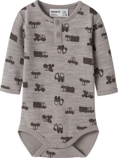 Name It Wuppo Grå Long Sleeve Body i Merinoull og Bomull Størrelse 56