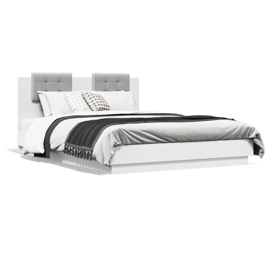 Sengeramme med sengegavl og LED-lys hvit 150x200 cm 8721012277380