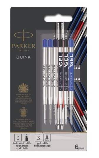 Parker Jotter London Ballpoint and Gel Pen Refill Discovery Pack: 3 Quinkflow Refills for Ballpoint Pens & 3 Quink Gel Refills Parker Jotter London Ballpoint and Gel Pen Refill Discovery Pack: 3 Quinkflow Refills for Ballpoint Pens & 3 Quink Gel Refills