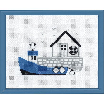 Permin Broderisett Aida Blå båt 14x18cm
