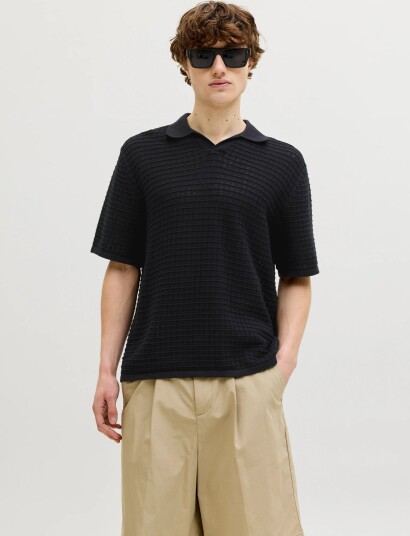 Jack & Jones Jornantucket Knit Split Neck Polo Sa26   Black   S