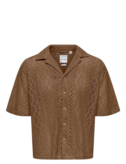 ONLY & SONS Onsnovak Rlx Resort Ss Lace Shirt - Brown - M