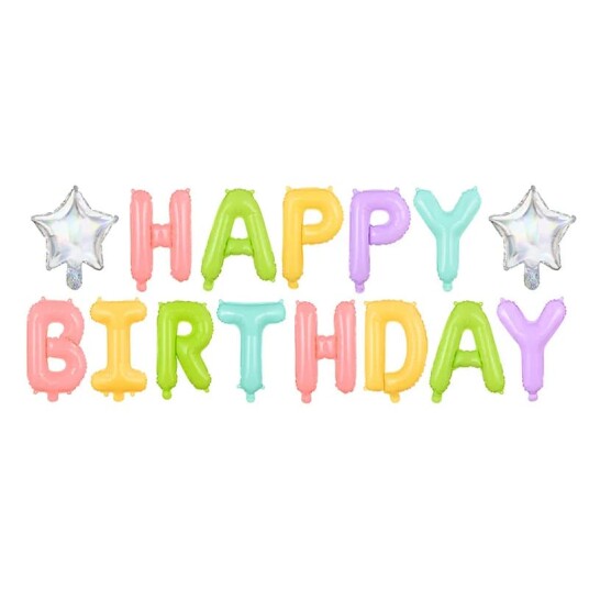 PartyDeco Happy Birthday Ballonger Banner Pastelmix