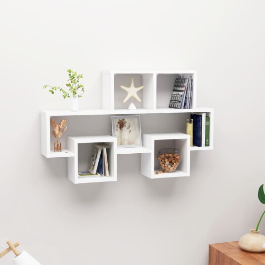 vidaXL Bilformet vegghylle hvit 82x15x51 cm sponplate vidaXL Bilformet vegghylle hvit 82x15x51 cm sponplate