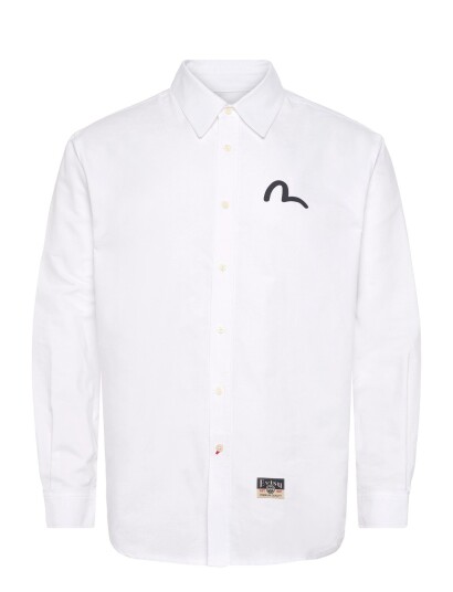 Evisu Ls Oxford Shirt W/ Black Seagull Print White M Evisu Ls Oxford Shirt W/ Black Seagull Print White M