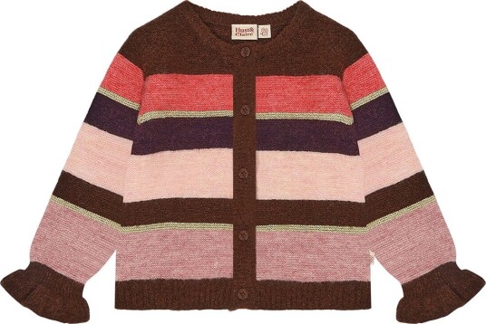 Hust and Claire Cardigan   HCCamilla Fluffy Stripe   Jord   Hust and Claire   5 år (110)   Cardigan Brun Lilla Rosa Rød