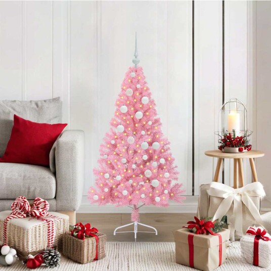 Kunstig Forhåndsopplyst Juletre med 150 LED Rosa 120 cm PVC