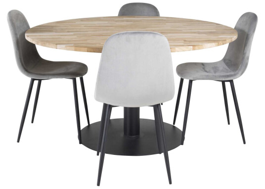 Venture Design Cirebon & Polar spisegruppe Natur/grå 4 st stoler & bord 140 cm