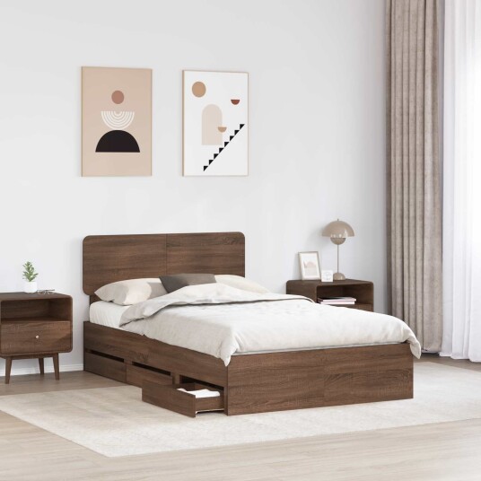 Sengestamme med skuff Brun eik 120 x 190 cm Konstruert tre