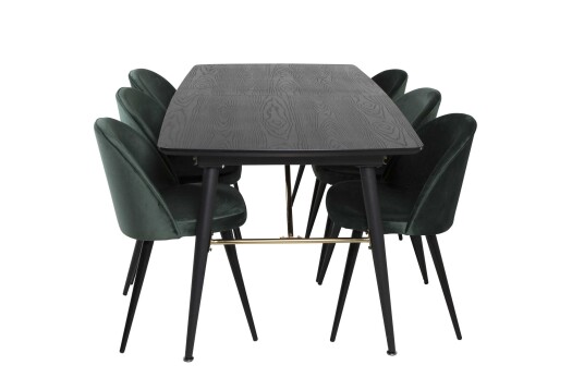 Venture Design Black Veneer & Velvet spisegruppe Svart/grønn 6 st stoler & bord 180 x 85 cm