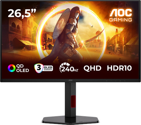 AOC Q27G4ZDR 27" QHD Gaming Monitor 240Hz QD-OLED Sort/Rød