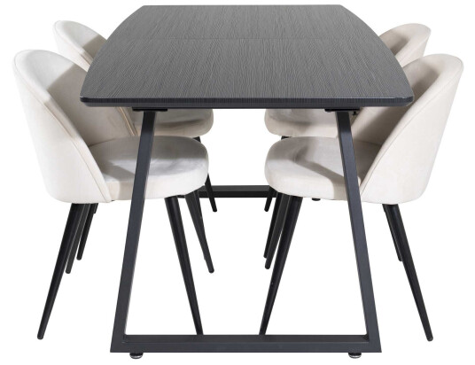 Venture Design Inca & Velvet spisegruppe Svart/svart 4 st stoler & bord 160 x 85 cm