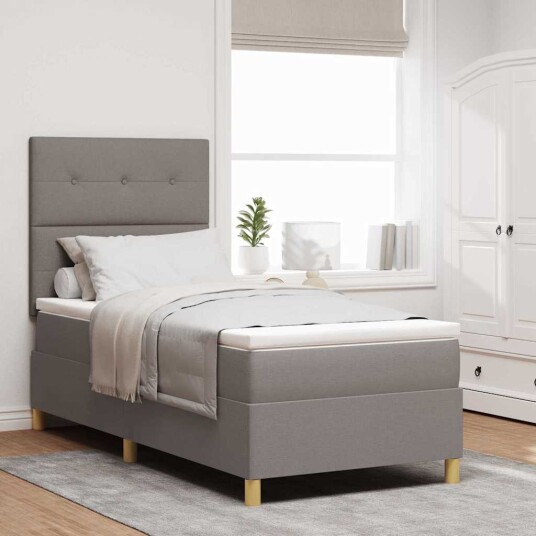 Boksen seng med madrass og LED Taupe 90x200 cm Stoff