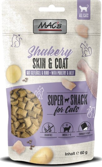 Mac'S Cat Shakery Snack Skin & Coat Med Og Storfekjøtt Kylling 3 X 60 G