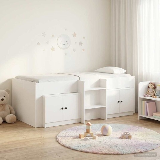 Loft Seng Ramme med Skap med lagring 3 pcs Hvit Konstruert tre Loft Seng Ramme med Skap med lagring 3 pcs Hvit Konstruert tre