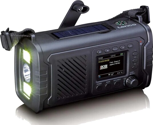 Nødradio FAB+/FM Oppladbar med Sveiv og ASA-Alarm og Powerbank -Lenco